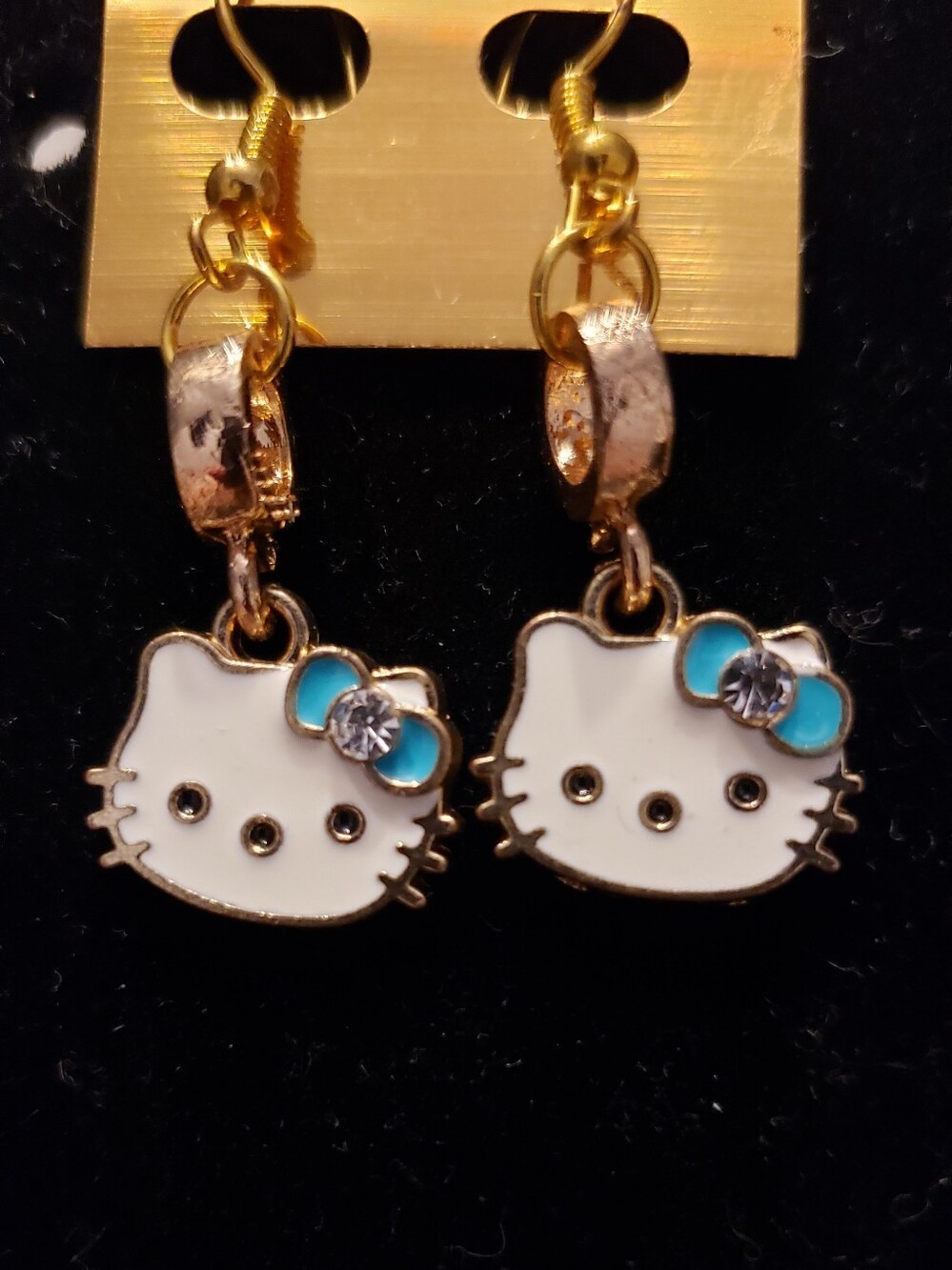 NEW Enamel-Bejeweled Little Kitty Earrings-Goldtone W/Safe & Comfy French Wires